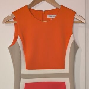 Calvin Klein Orange and Beige Colorblock Dress